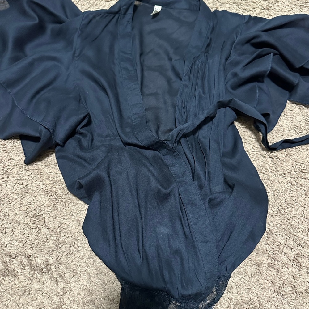 Elegant Navy Wrap bodysuit. Free people